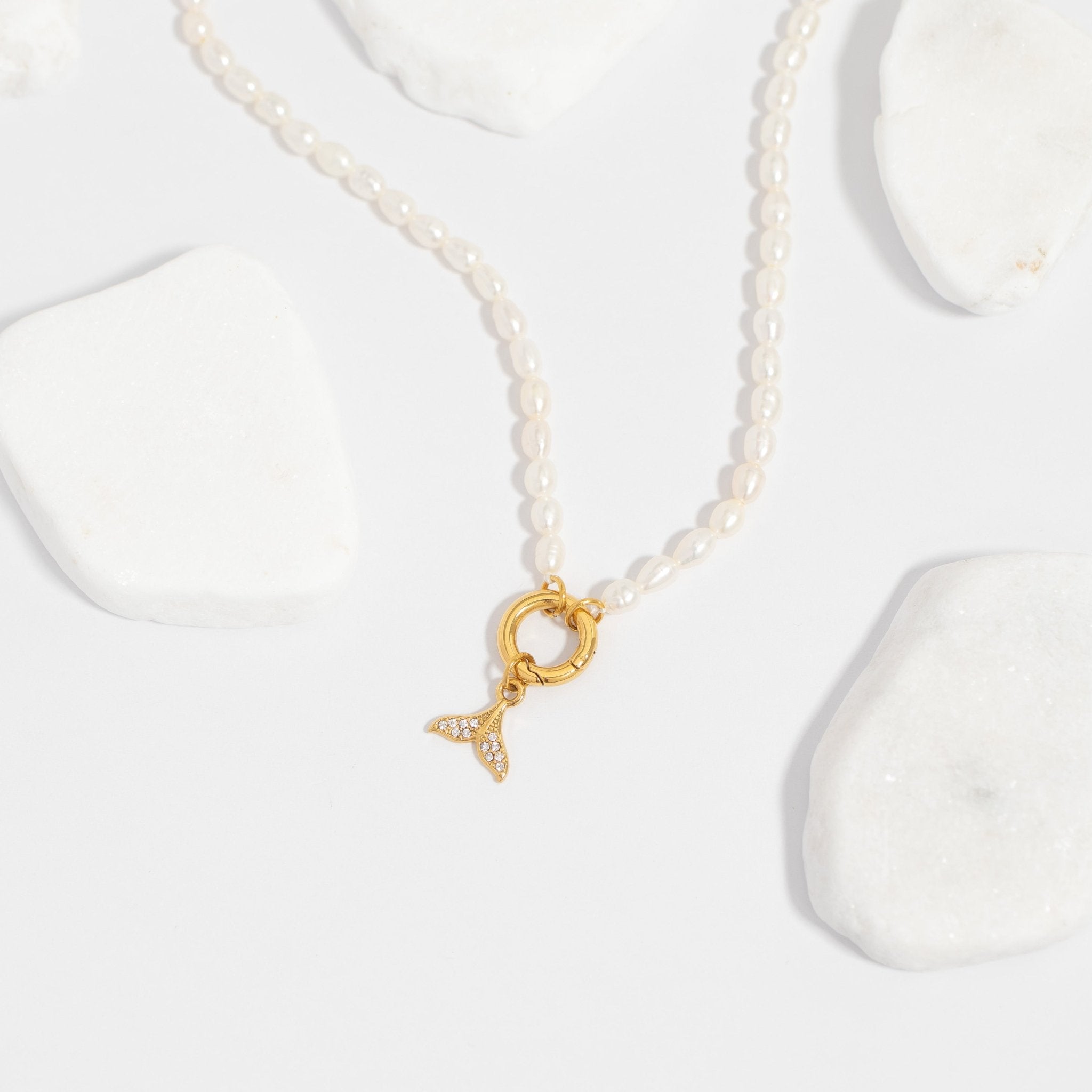Freshwater Pearl Necklace – 18K Gold Charm Holder | Waterproof Stainless Steel Jewelry - Necklace | Sunflower Soul Boutique