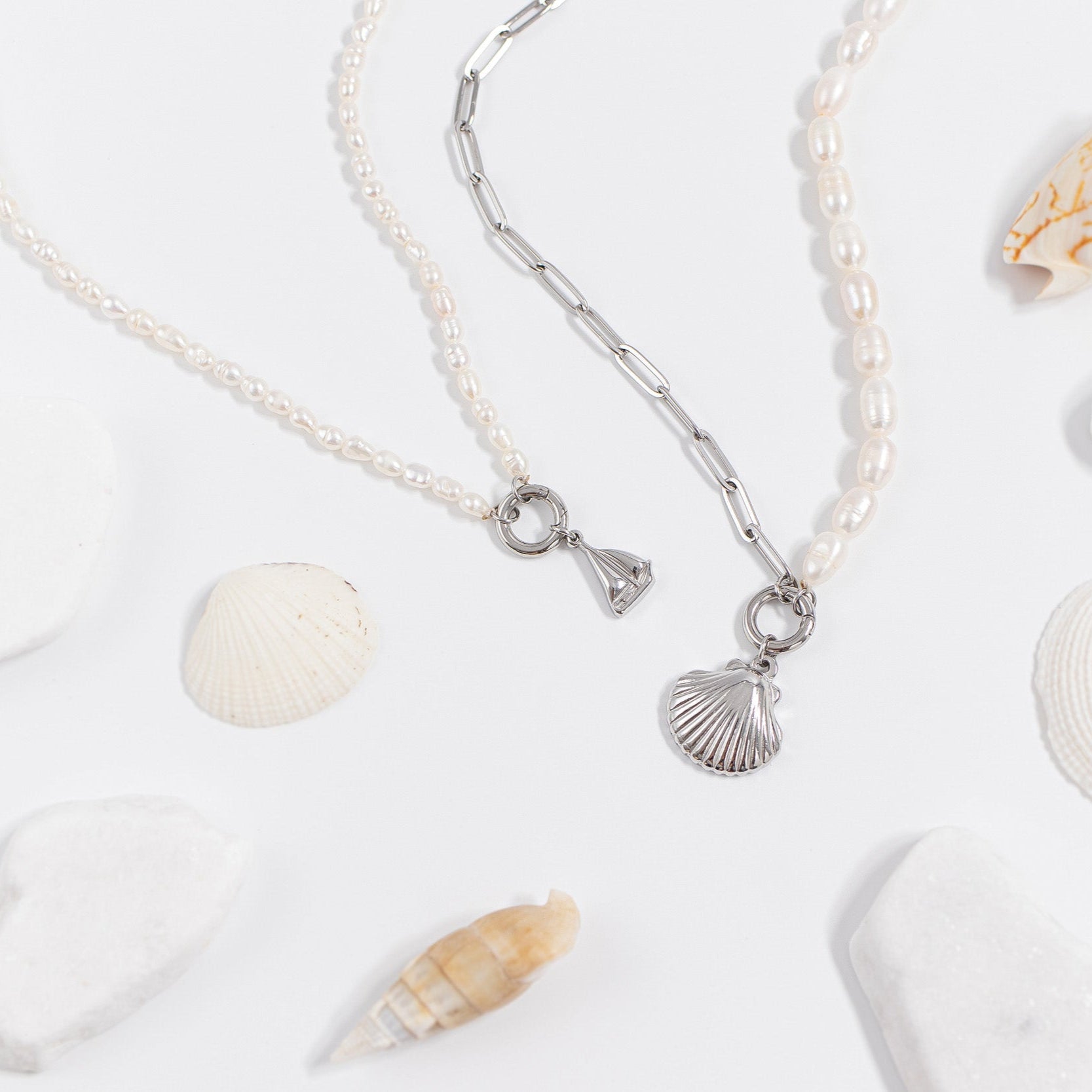 Freshwater Pearl Necklace – 18K Gold Charm Holder | Waterproof Stainless Steel Jewelry - Necklace | Sunflower Soul Boutique