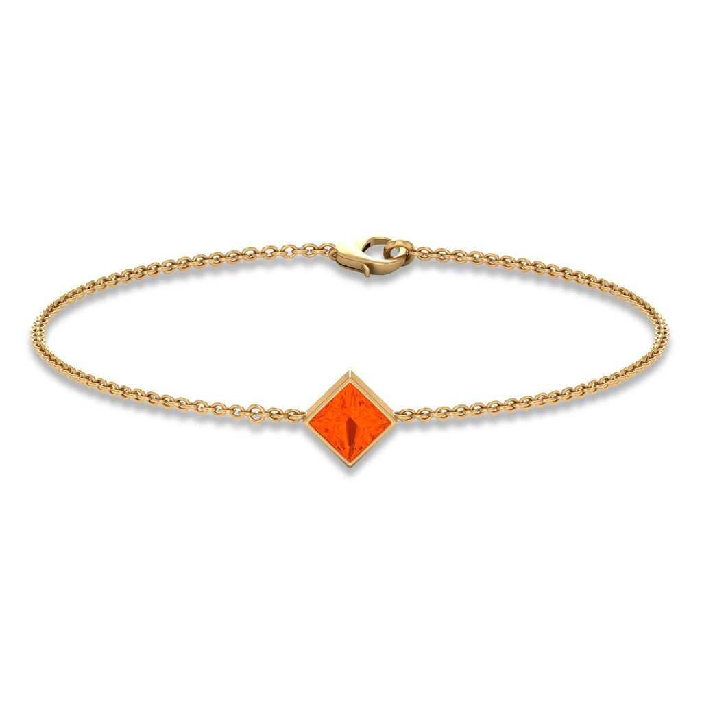 Genuine 0.5 Carat Princess Cut Fire Opal Birthstone Bracelet