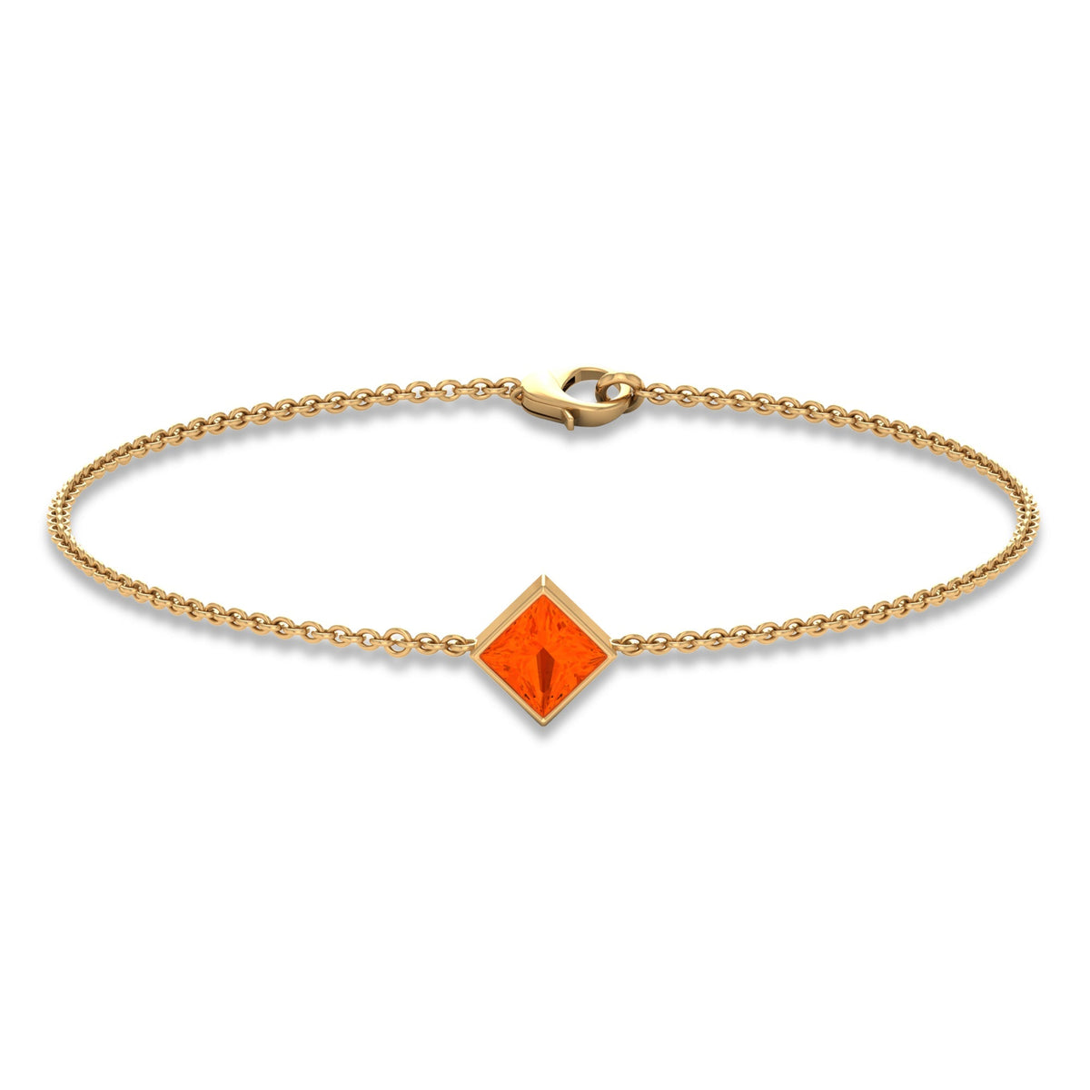 Genuine 0.5 Carat Princess Cut Fire Opal Birthstone Bracelet