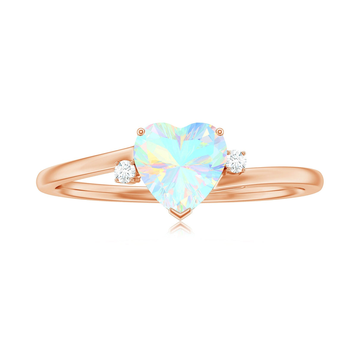 Genuine 0.7 Ethiopian Opal Diamond Heart Shaped Promise Ring with Bypass Shank