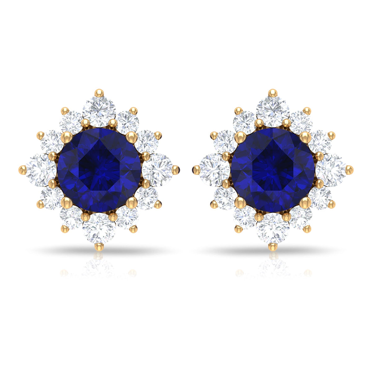 Genuine 0.8 Carat Blue Sapphire Stud Earrings with Diamond Halo