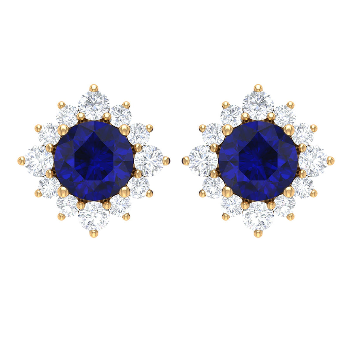 Genuine 0.8 Carat Blue Sapphire Stud Earrings with Diamond Halo