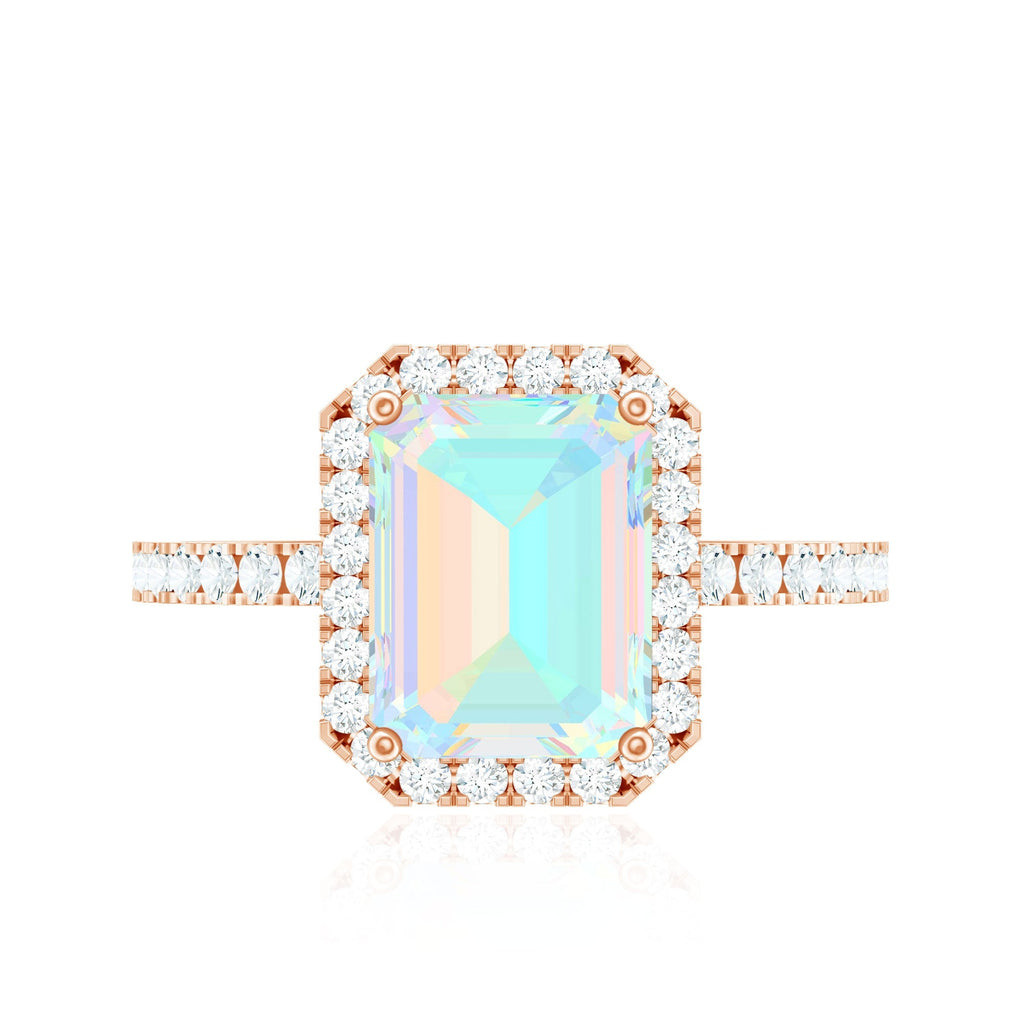 Genuine 2 Carat Ethiopian Opal Emerald Cut Engagement Ring with Diamond Halo