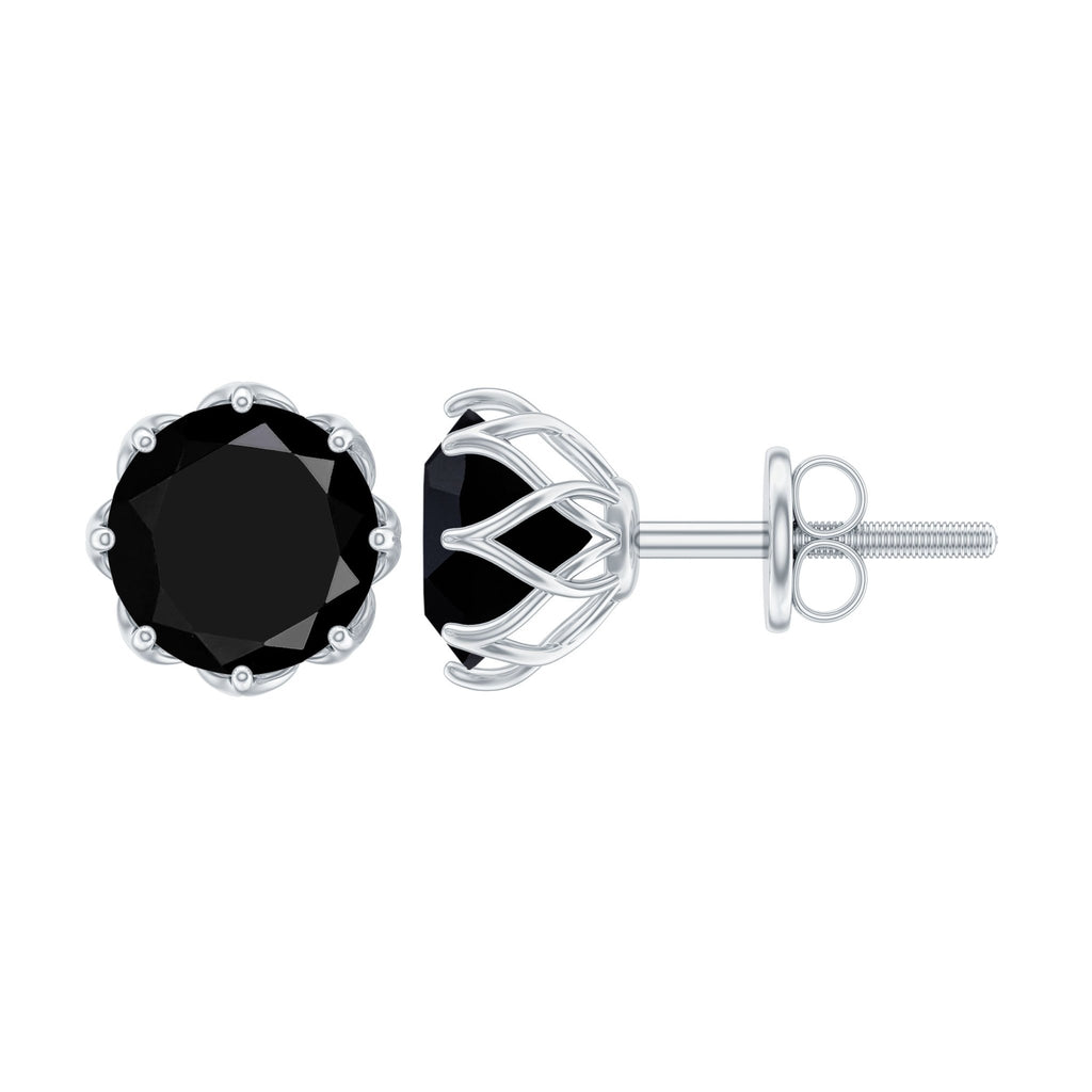Genuine 3 Carat Black Spinel Stud Earrings with Screw Back