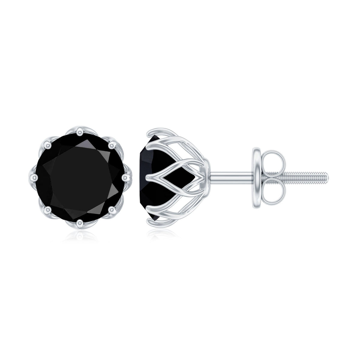 Genuine 3 Carat Black Spinel Stud Earrings with Screw Back