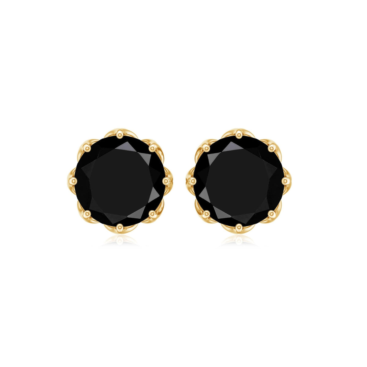 Genuine 3 Carat Black Spinel Stud Earrings with Screw Back