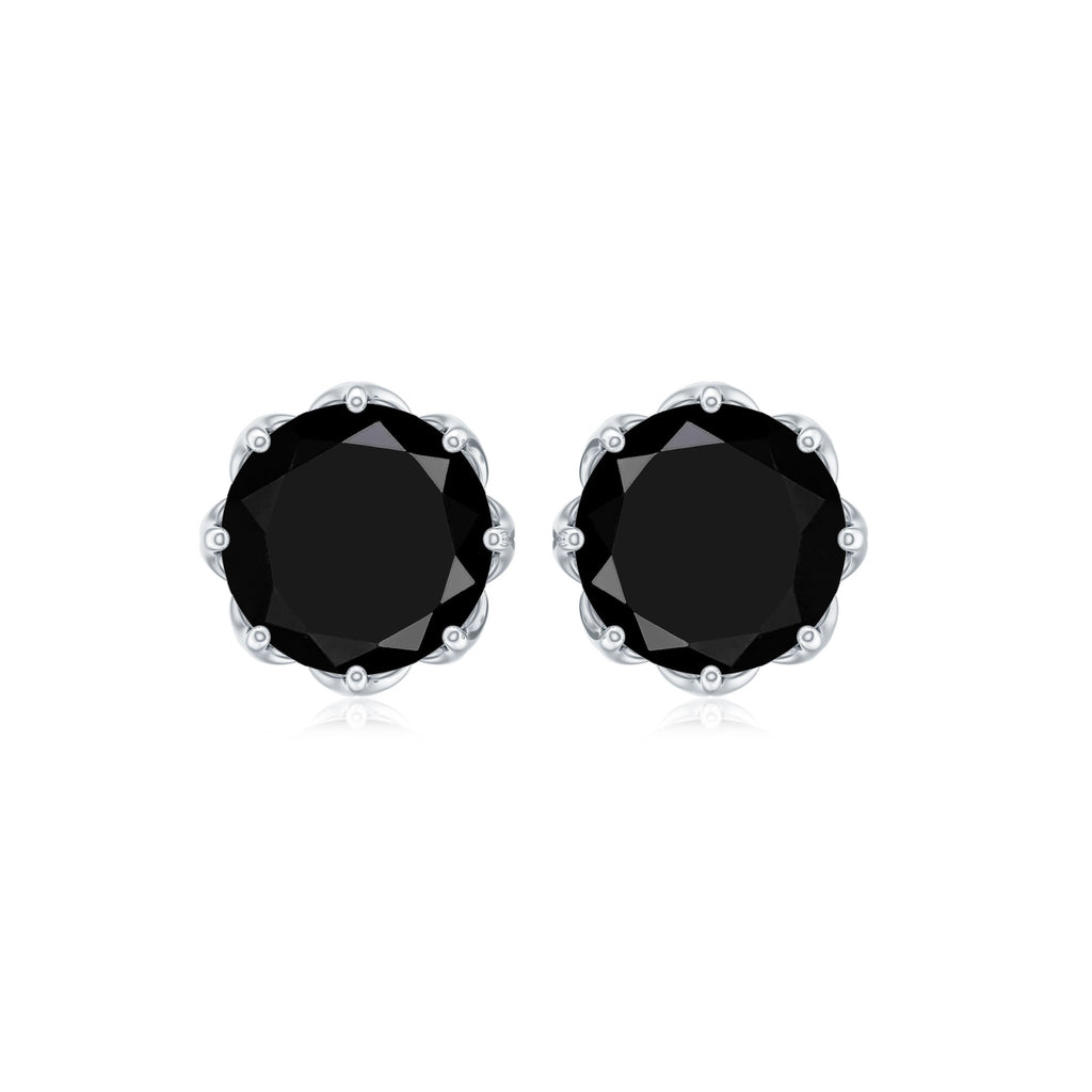 Genuine 3 Carat Black Spinel Stud Earrings with Screw Back