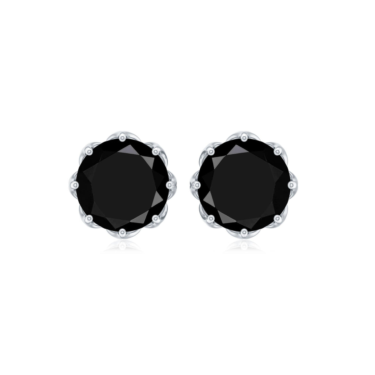 Genuine 3 Carat Black Spinel Stud Earrings with Screw Back