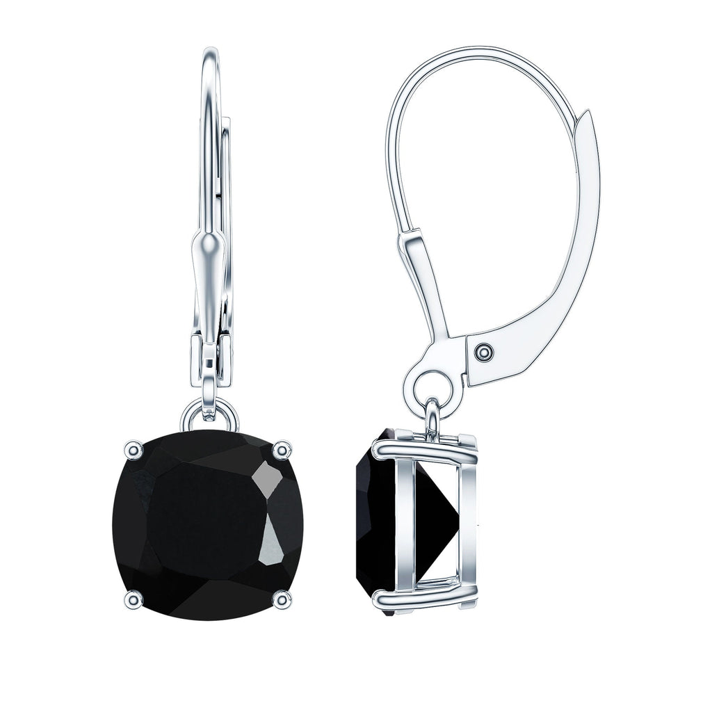 Genuine 4.2 Carat Cushion Cut Black Spinel Drop Earrings Lever Back