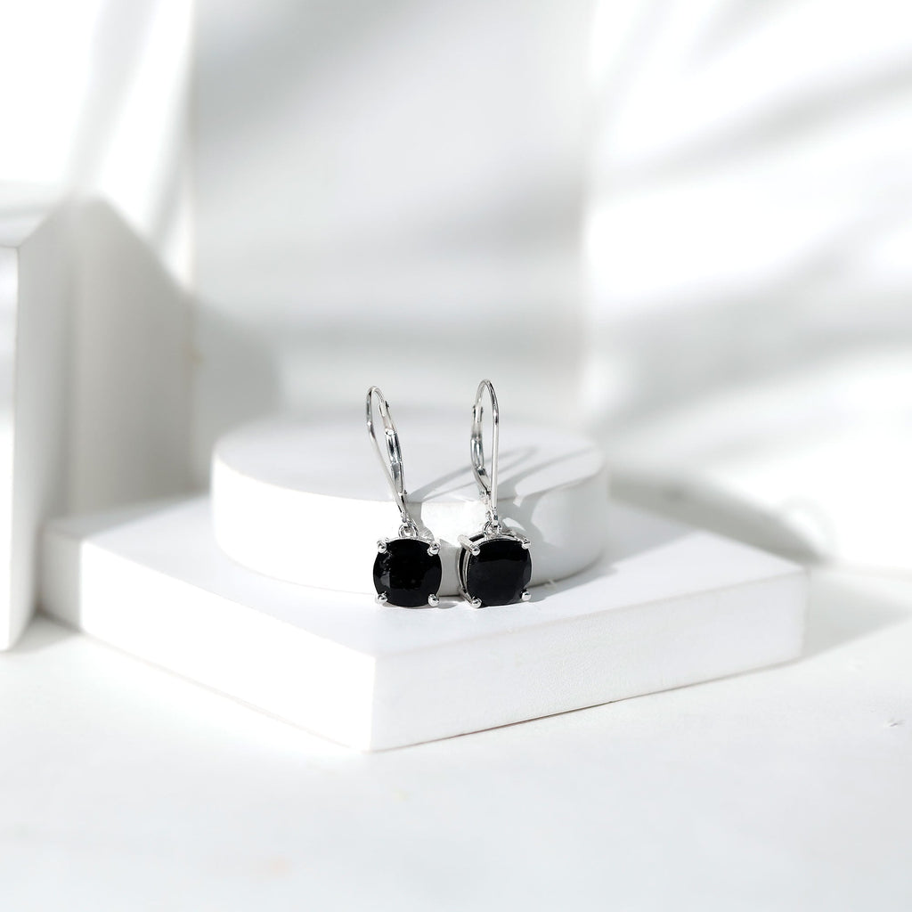 Genuine 4.2 Carat Cushion Cut Black Spinel Drop Earrings Lever Back