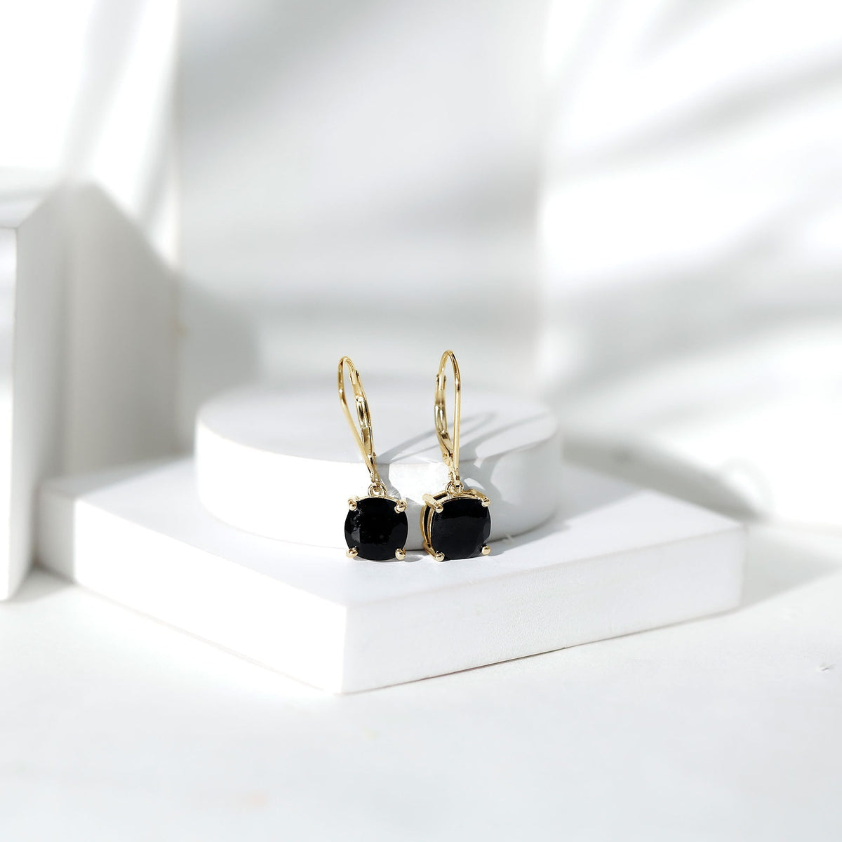 Genuine 4.2 Carat Cushion Cut Black Spinel Drop Earrings Lever Back