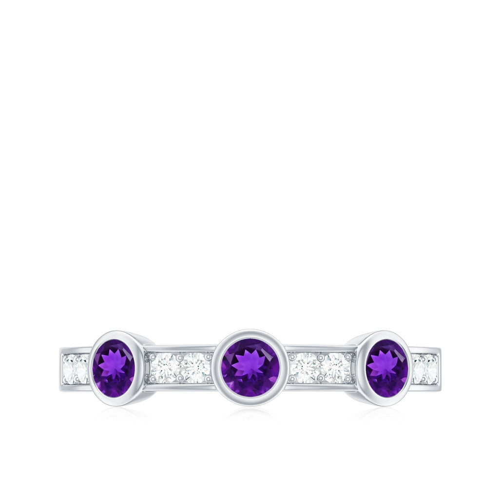 Genuine Amethyst Diamond Half Eternity Ring in Bezel Set