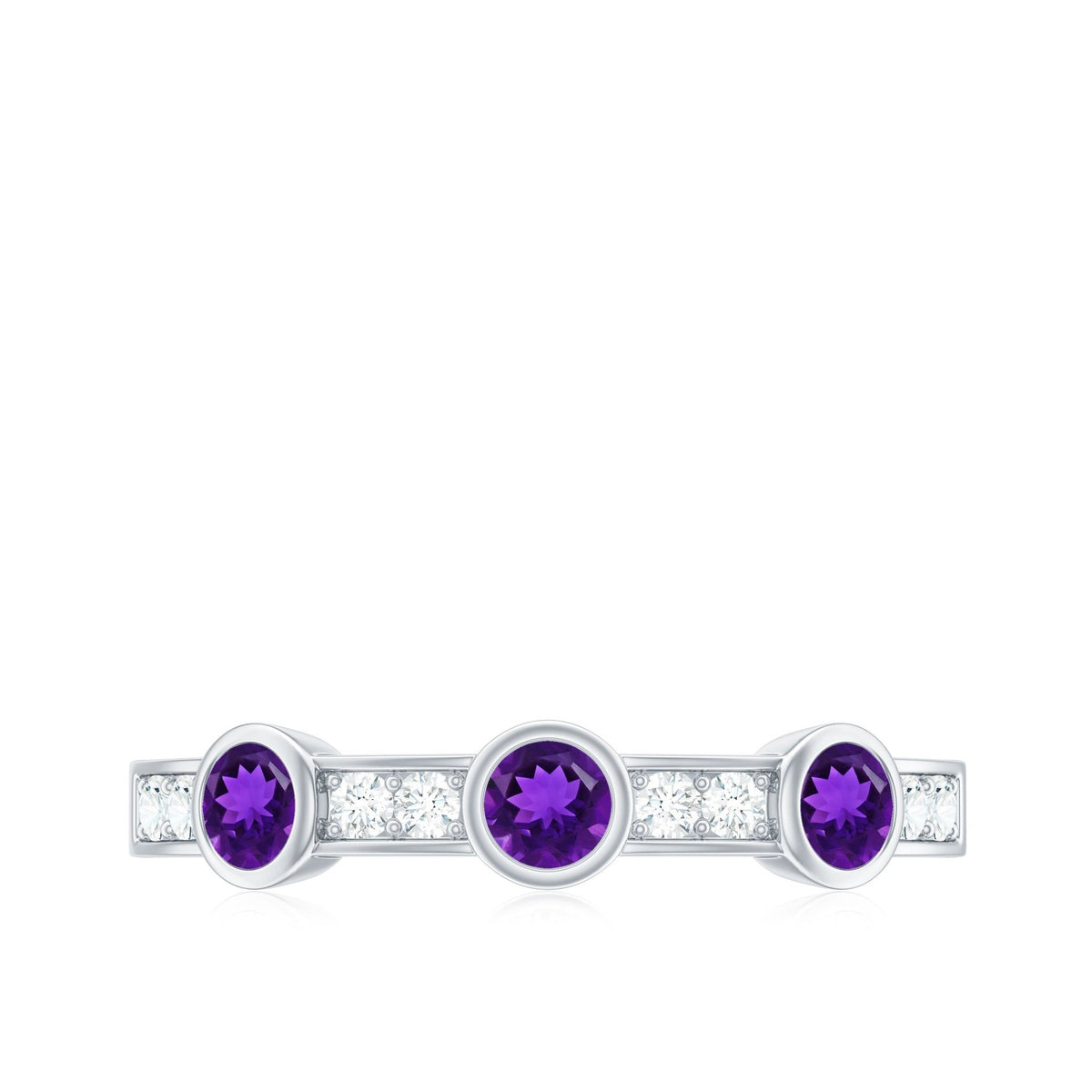Genuine Amethyst Diamond Half Eternity Ring in Bezel Set