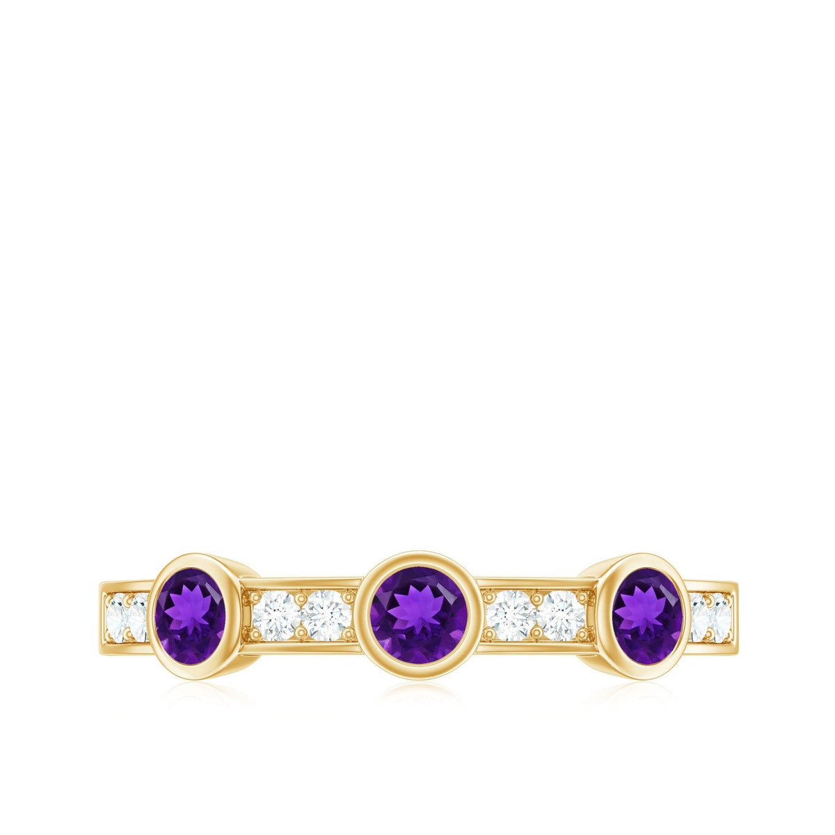 Genuine Amethyst Diamond Half Eternity Ring in Bezel Set
