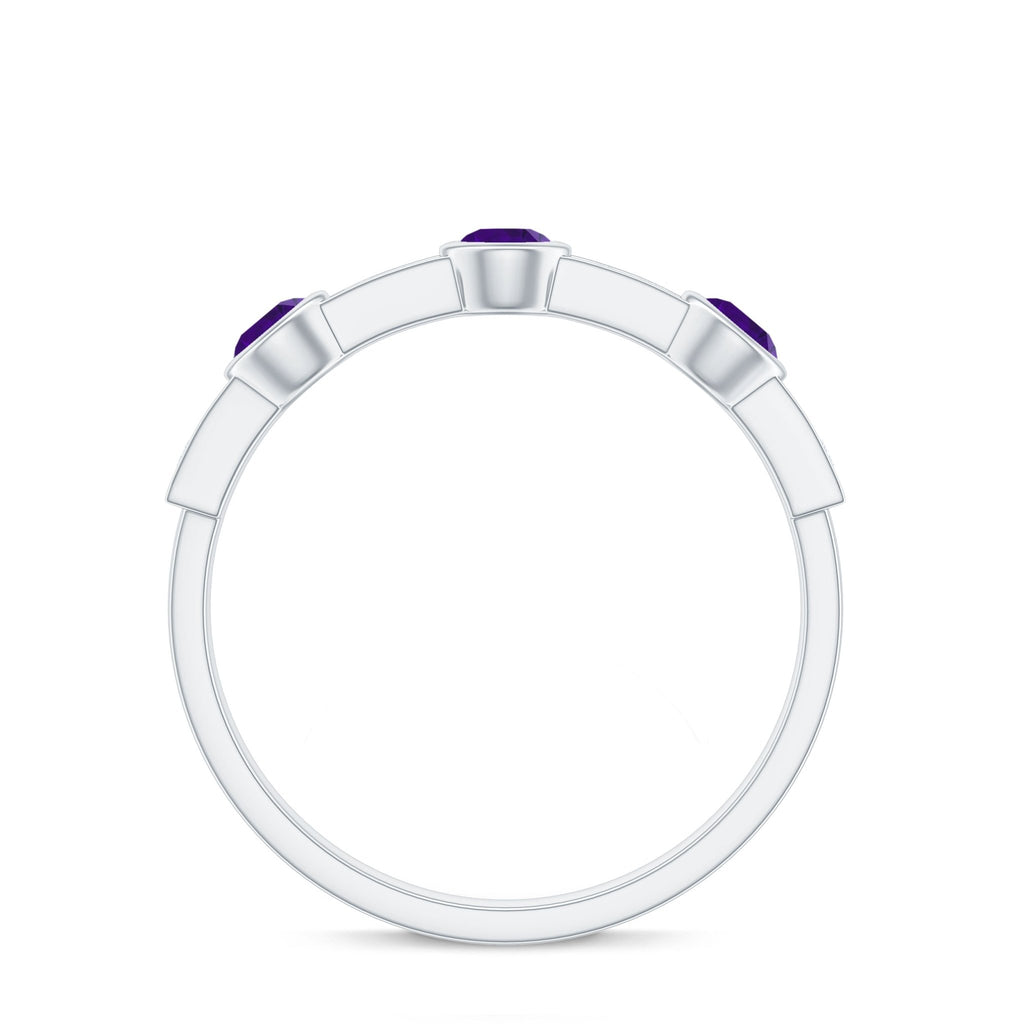Genuine Amethyst Diamond Half Eternity Ring in Bezel Set