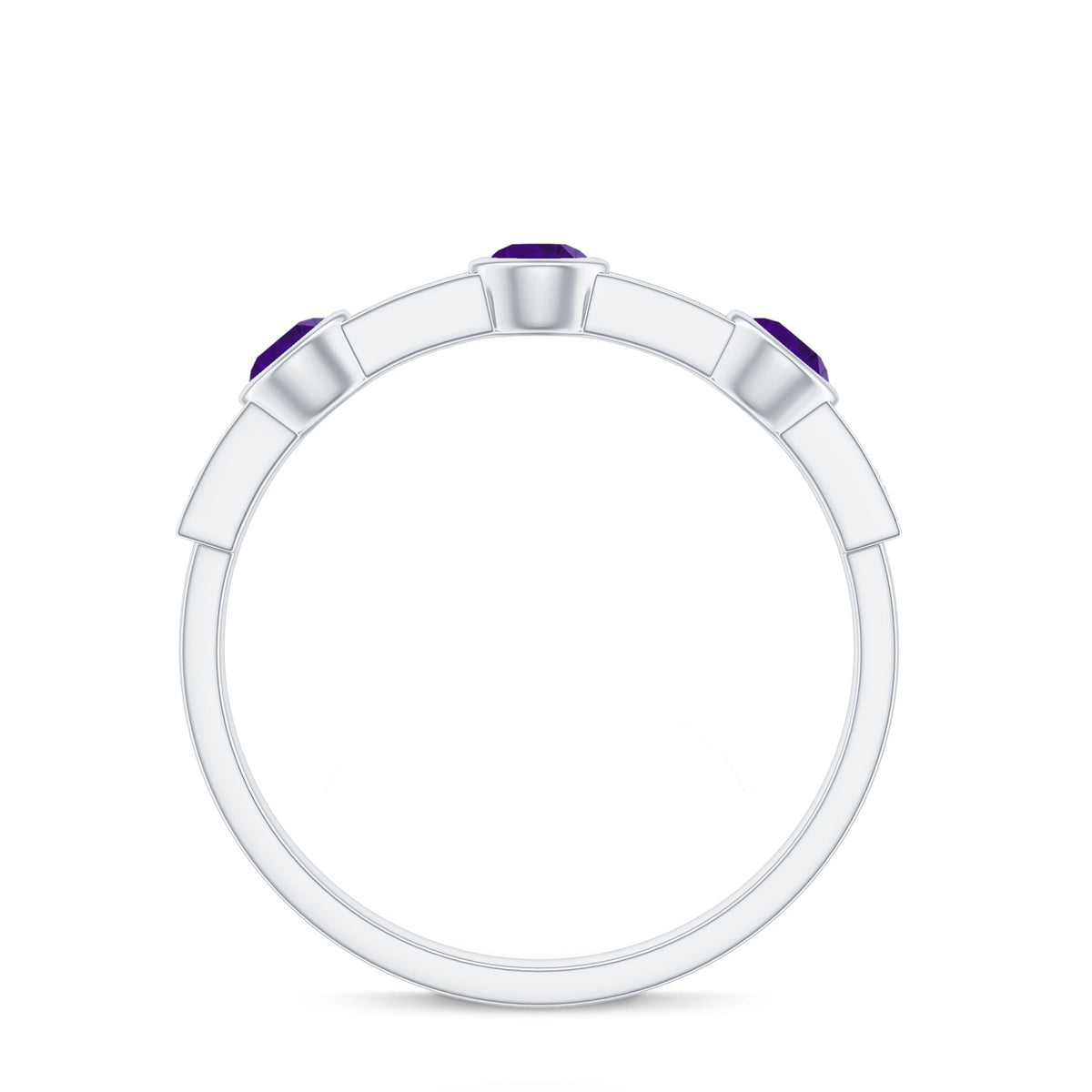 Genuine Amethyst Diamond Half Eternity Ring in Bezel Set