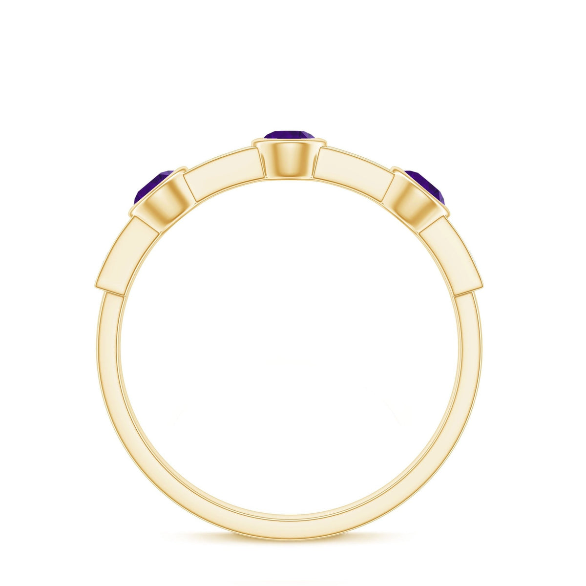 Genuine Amethyst Diamond Half Eternity Ring in Bezel Set