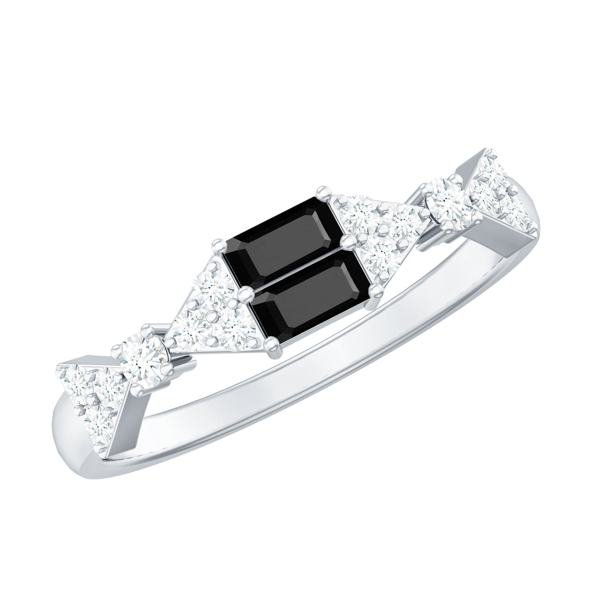 Genuine Black Onyx and Diamond Half Eternity Wedding Band