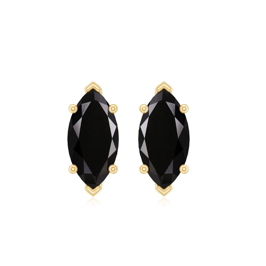 Genuine Black Onyx Marquise Stud Earrings with Certificate