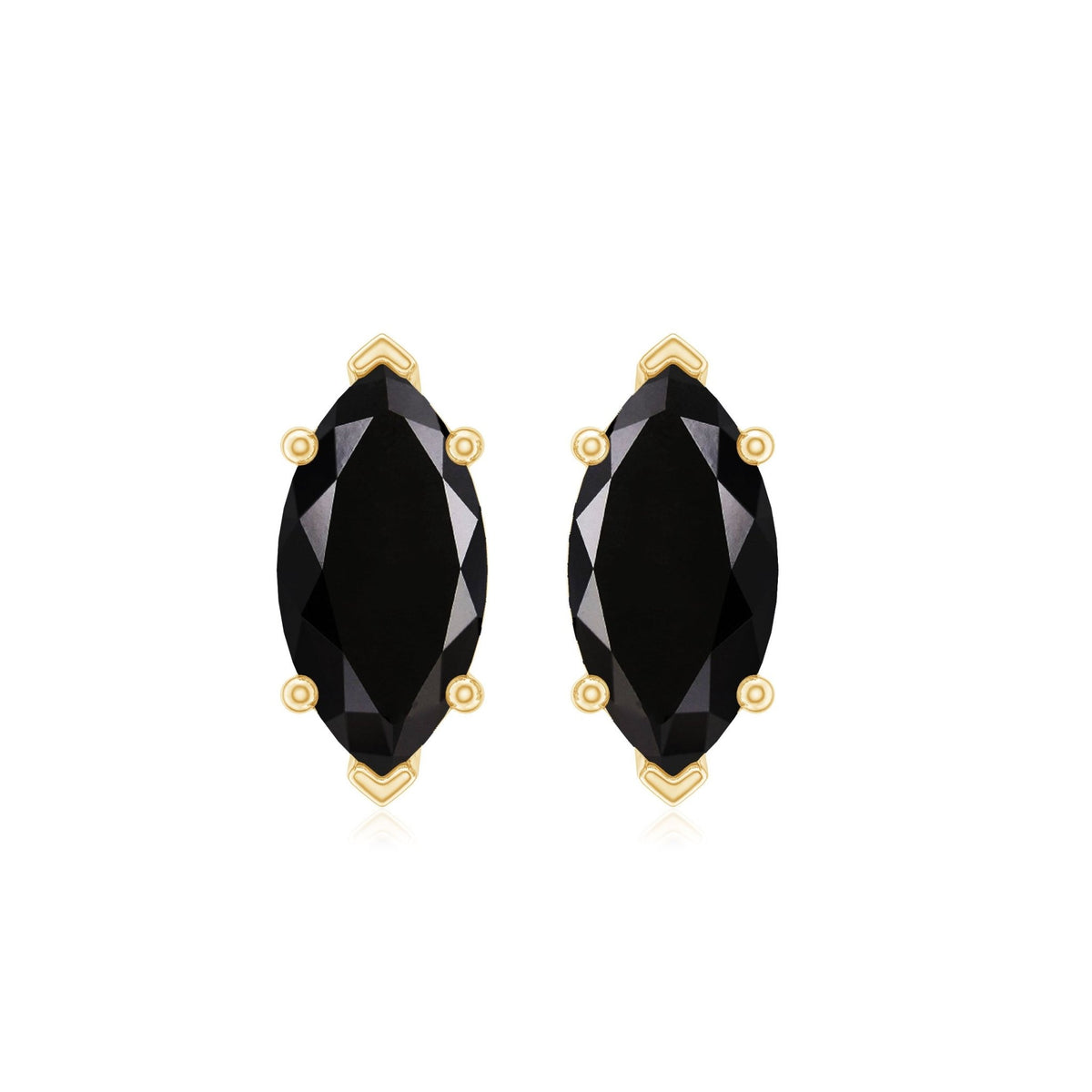 Genuine Black Onyx Marquise Stud Earrings with Certificate