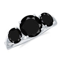 Genuine Black Onyx Three Stone Engagement Ring with Crossover Band