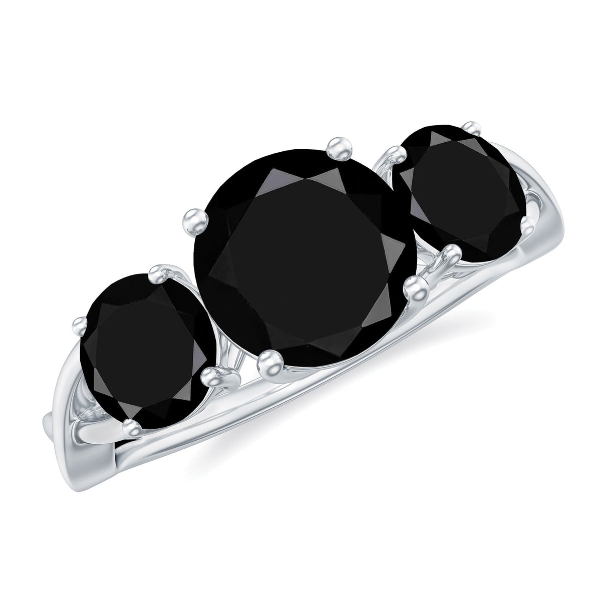 Genuine Black Onyx Three Stone Engagement Ring with Crossover Band