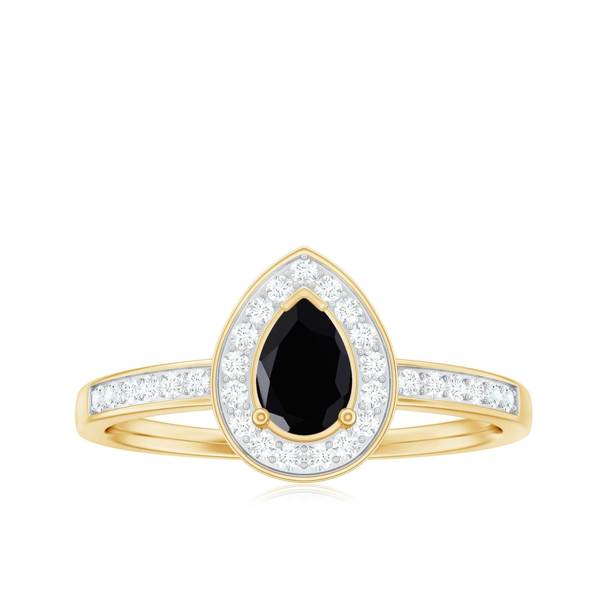 Genuine Black Spinel Teardrop Engagement Ring with Diamond Halo
