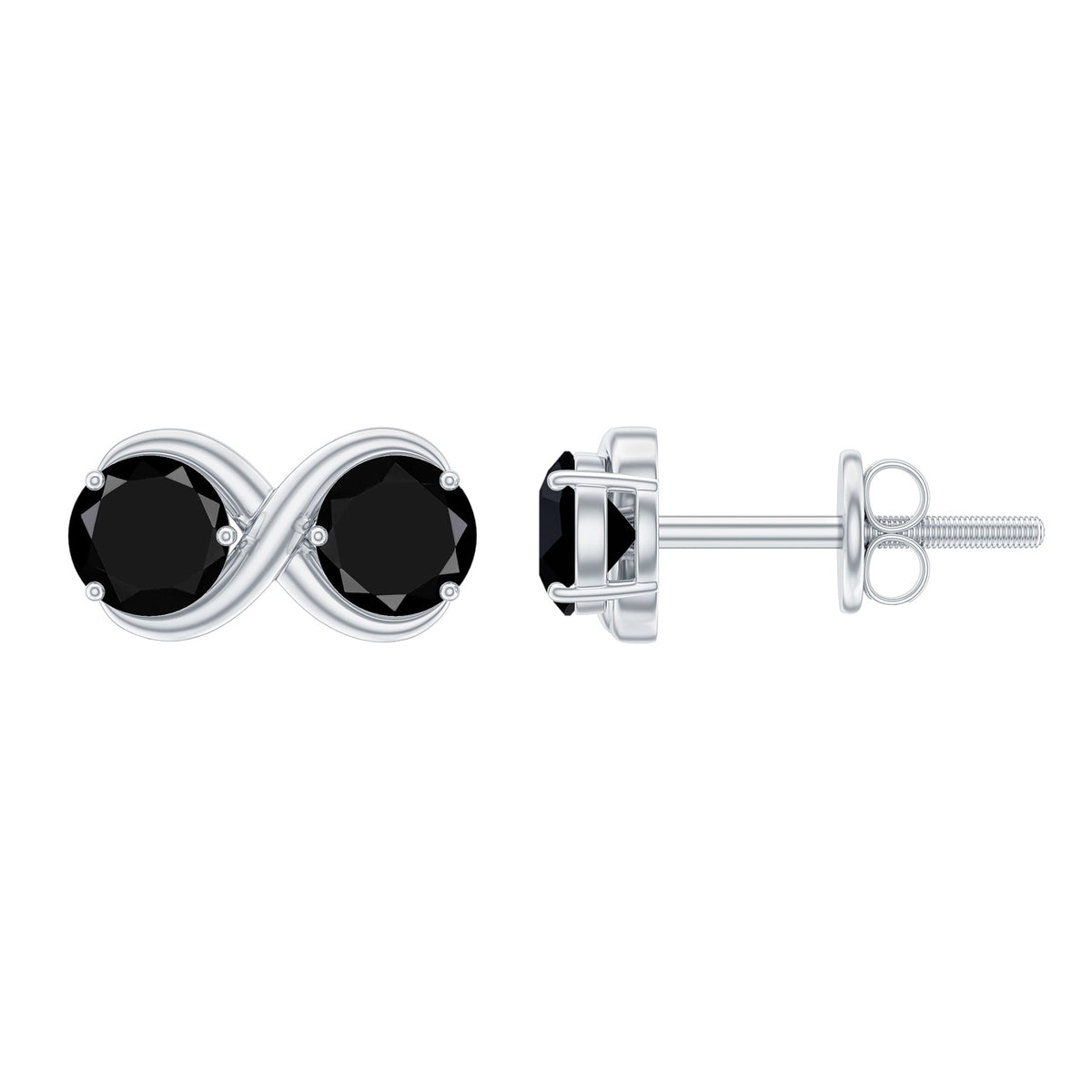 Genuine Black Spinel Two Stone Infinity Stud Earrings