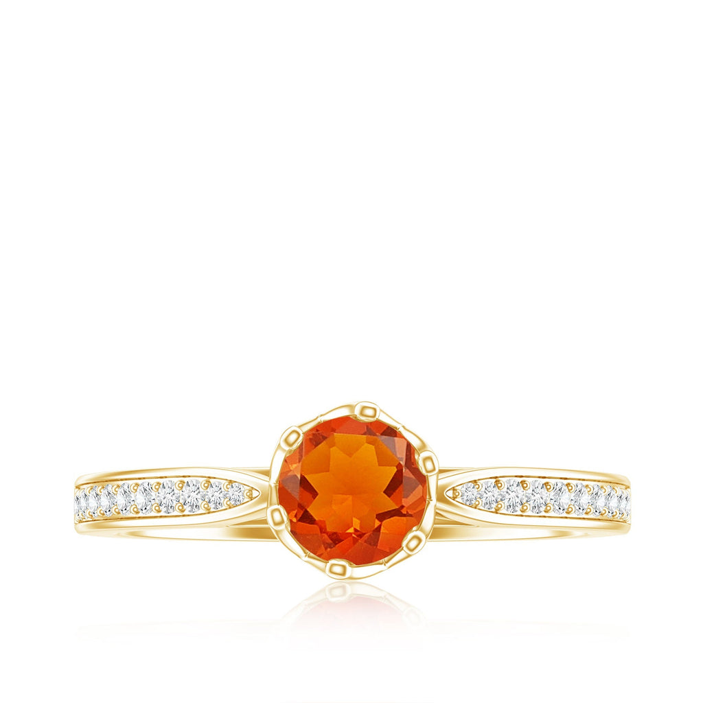 Genuine Fire Opal Solitaire Engagement Ring with Diamond
