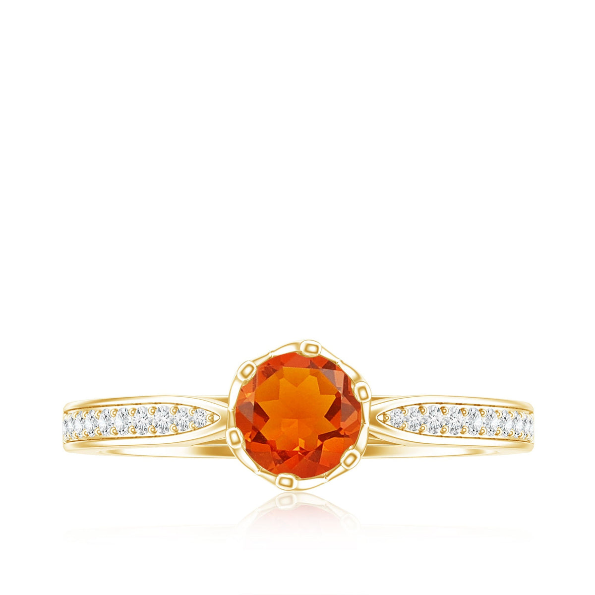 Genuine Fire Opal Solitaire Engagement Ring with Diamond