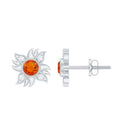 Genuine Fire Opal Sunburst Earrings with Diamond