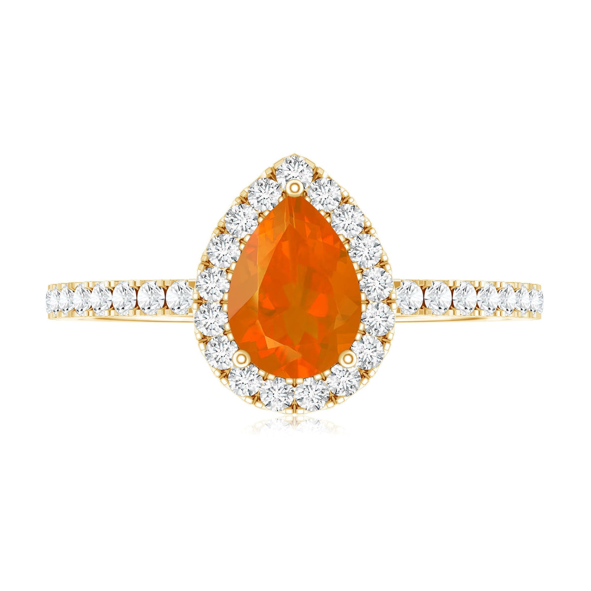 Genuine Fire Opal Teardrop Ring with Diamond Halo