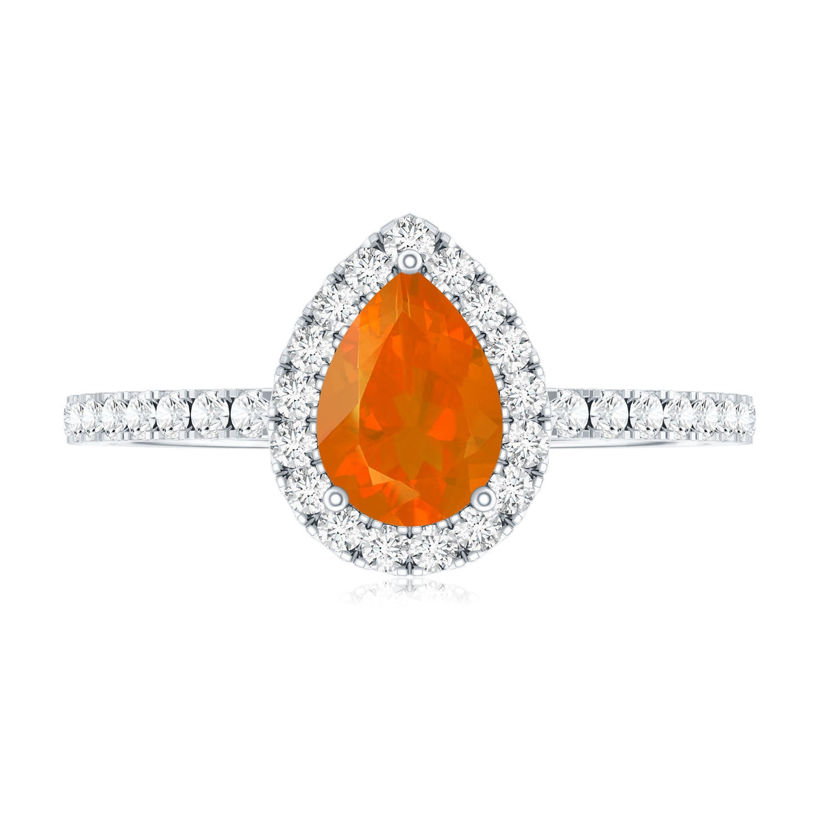 Genuine Fire Opal Teardrop Ring with Diamond Halo