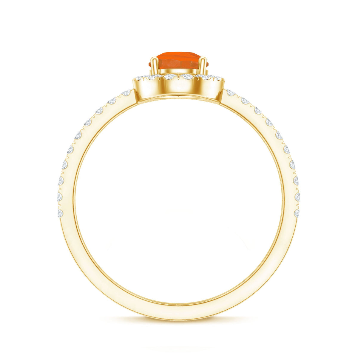 Genuine Fire Opal Teardrop Ring with Diamond Halo