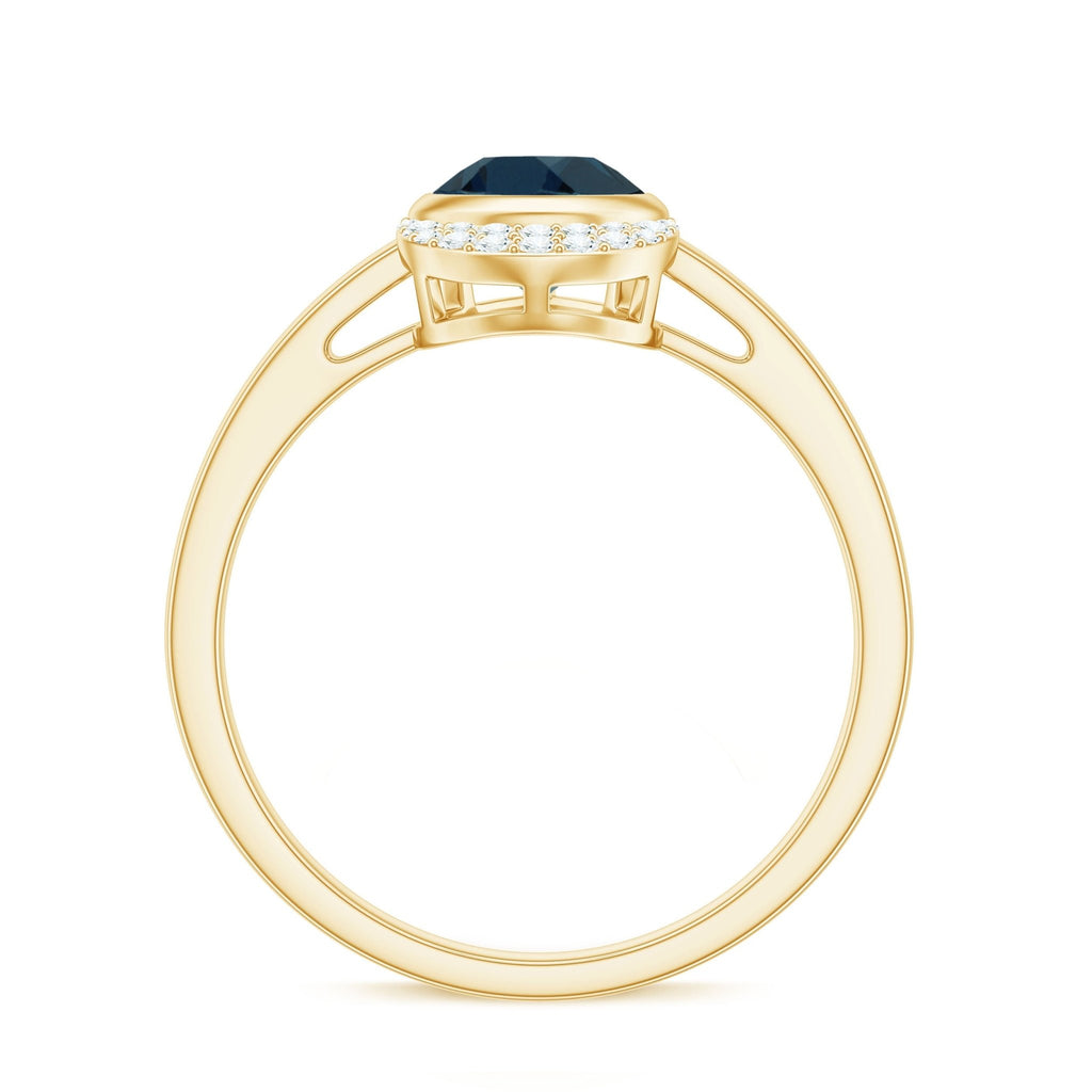 Genuine London Blue Topaz Diamond Engagement Ring in Bezel Setting