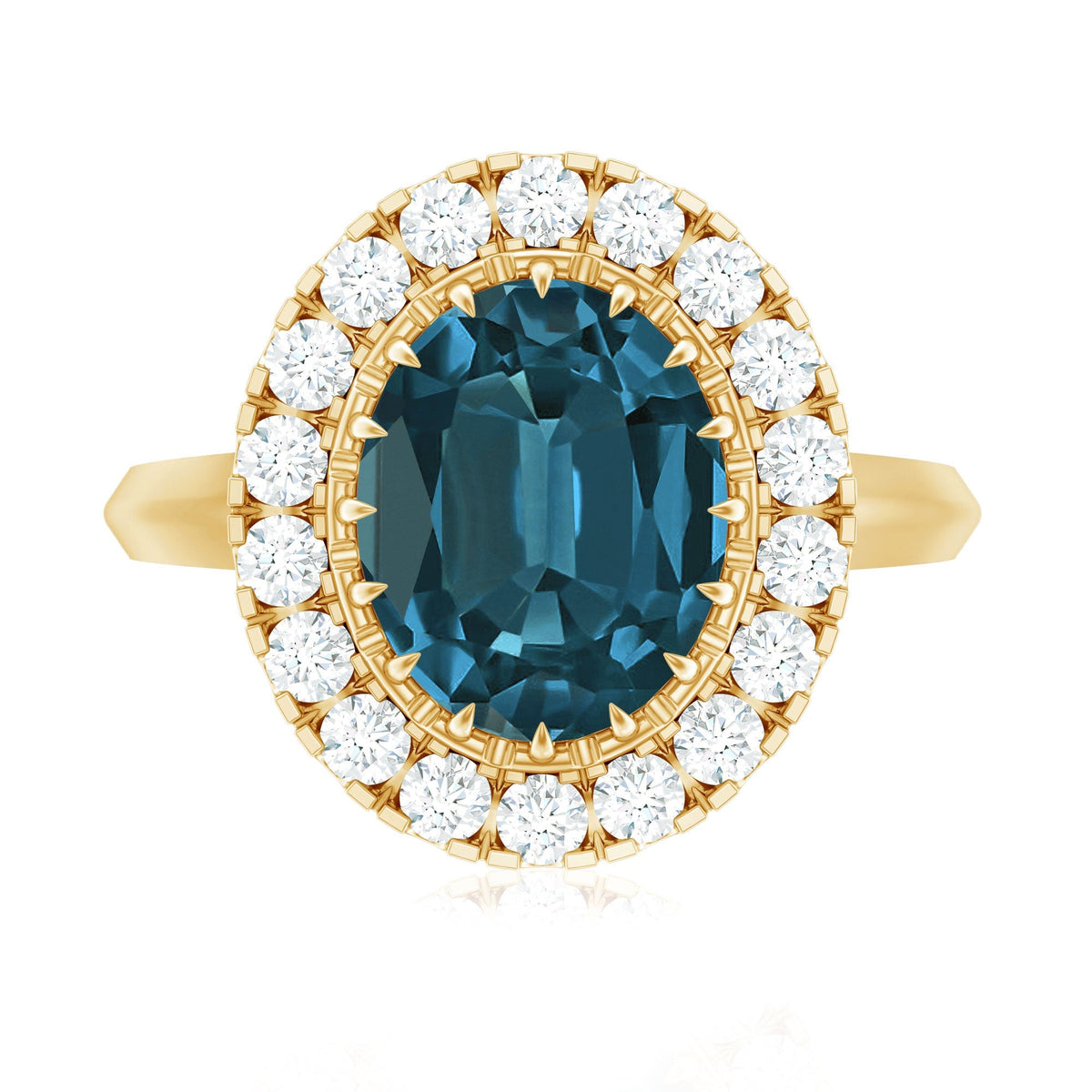 Genuine London Blue Topaz Statement Engagement Ring with Diamond