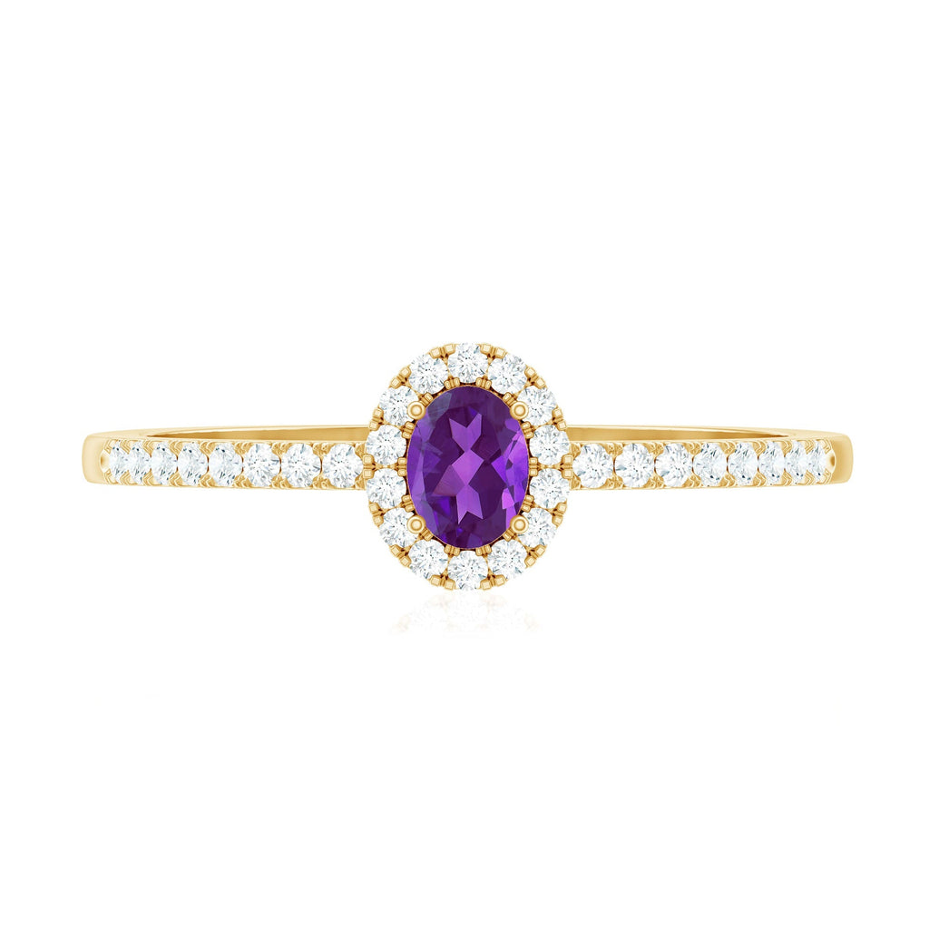Genuine Oval Amethyst Promise Ring with Diamond Halo