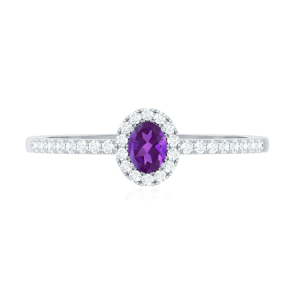Genuine Oval Amethyst Promise Ring with Diamond Halo