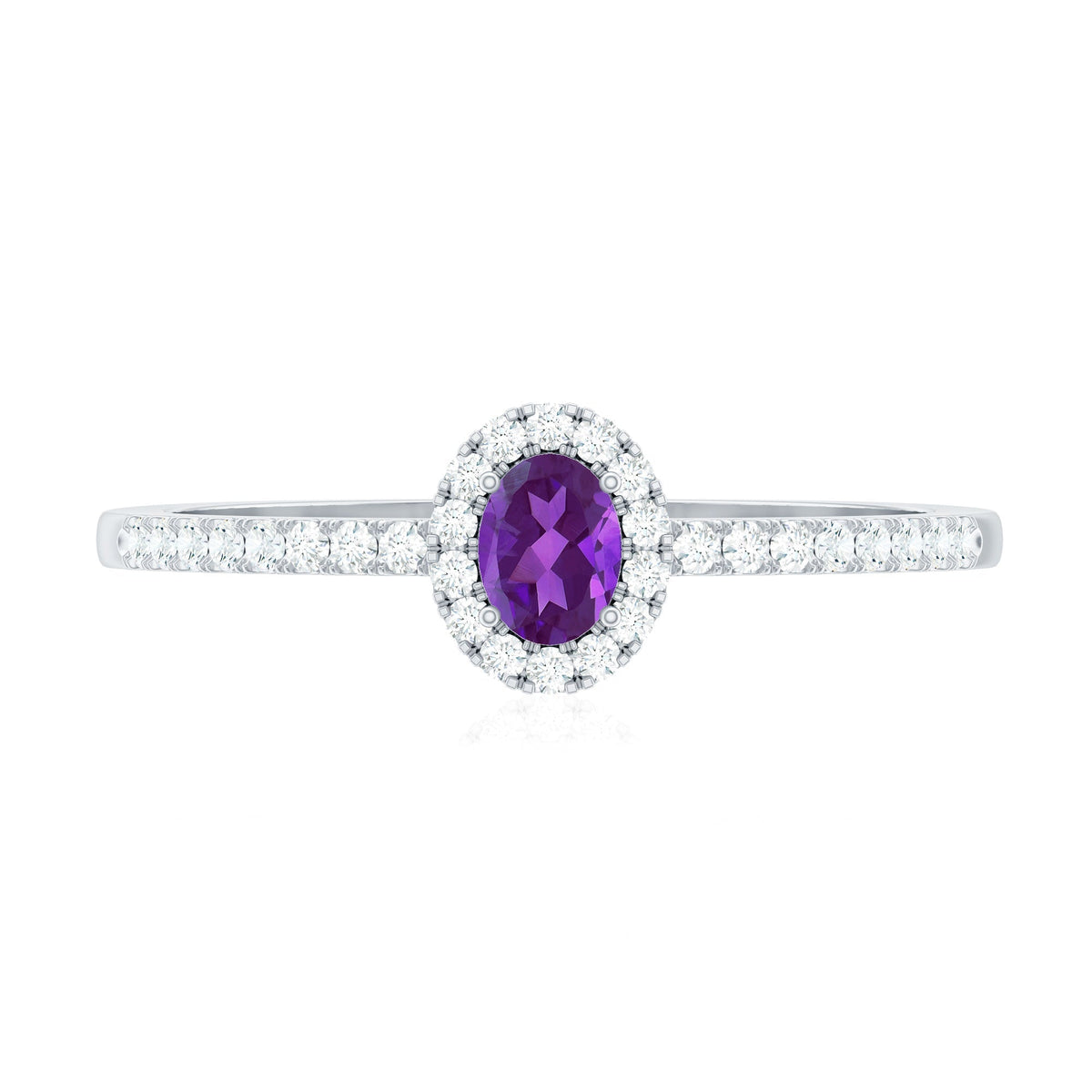 Genuine Oval Amethyst Promise Ring with Diamond Halo