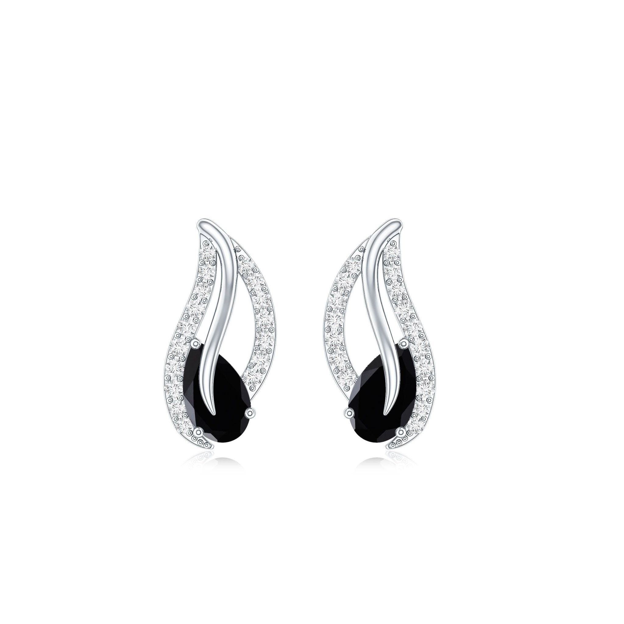Genuine Pear Shape Black Onyx leaf Stud Earrings With Certificate
