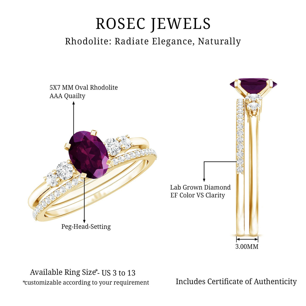 Genuine Rhodolite Oval Engagement Ring with Diamond Wedding Band