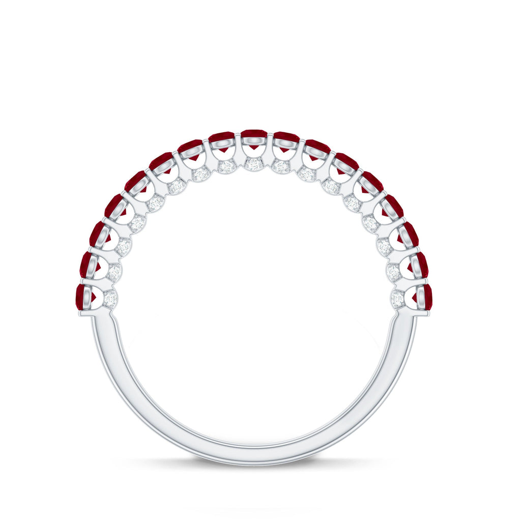 Genuine Ruby Half Eternity Ring with Diamond