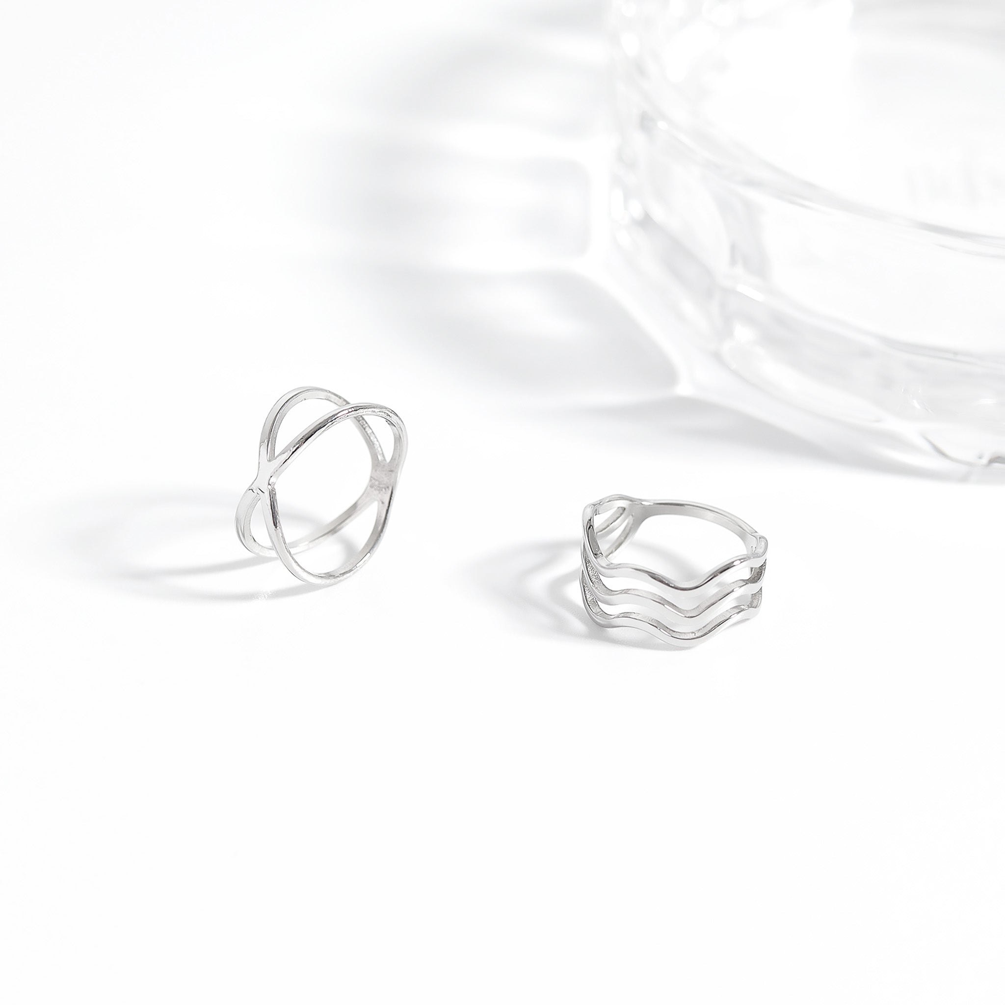 Gold Geometric Ring – 18K Gold Stainless Steel Triple Wave Band, Scratch Resistant