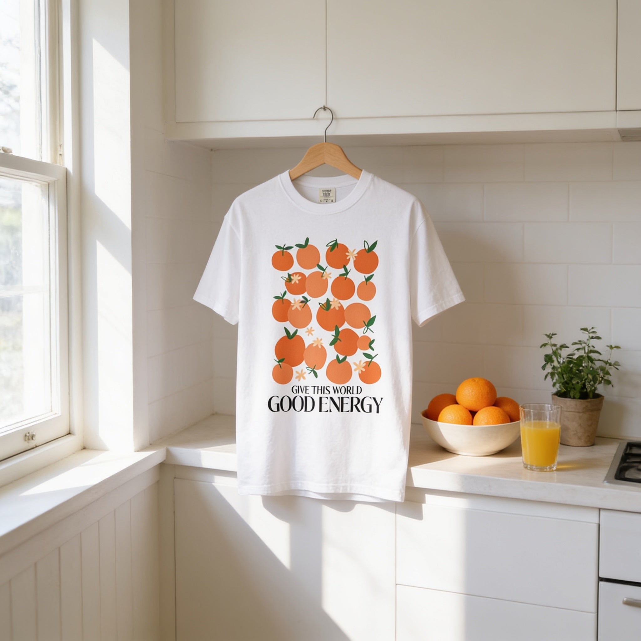 Give Good Energy Tee – Unisex Cotton T-Shirt With Bright Orange Print & Motivational Quote - T-Shirt | Sunflower Soul Boutique