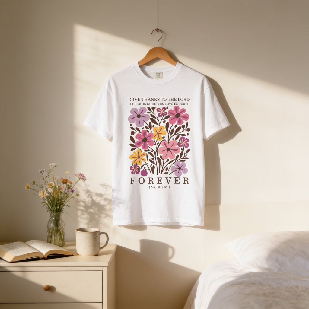 Give Thanks Tee - Floral Graphic Christian T-Shirt | Soft Cotton Comfort Colors - T-Shirt | Sunflower Soul Boutique