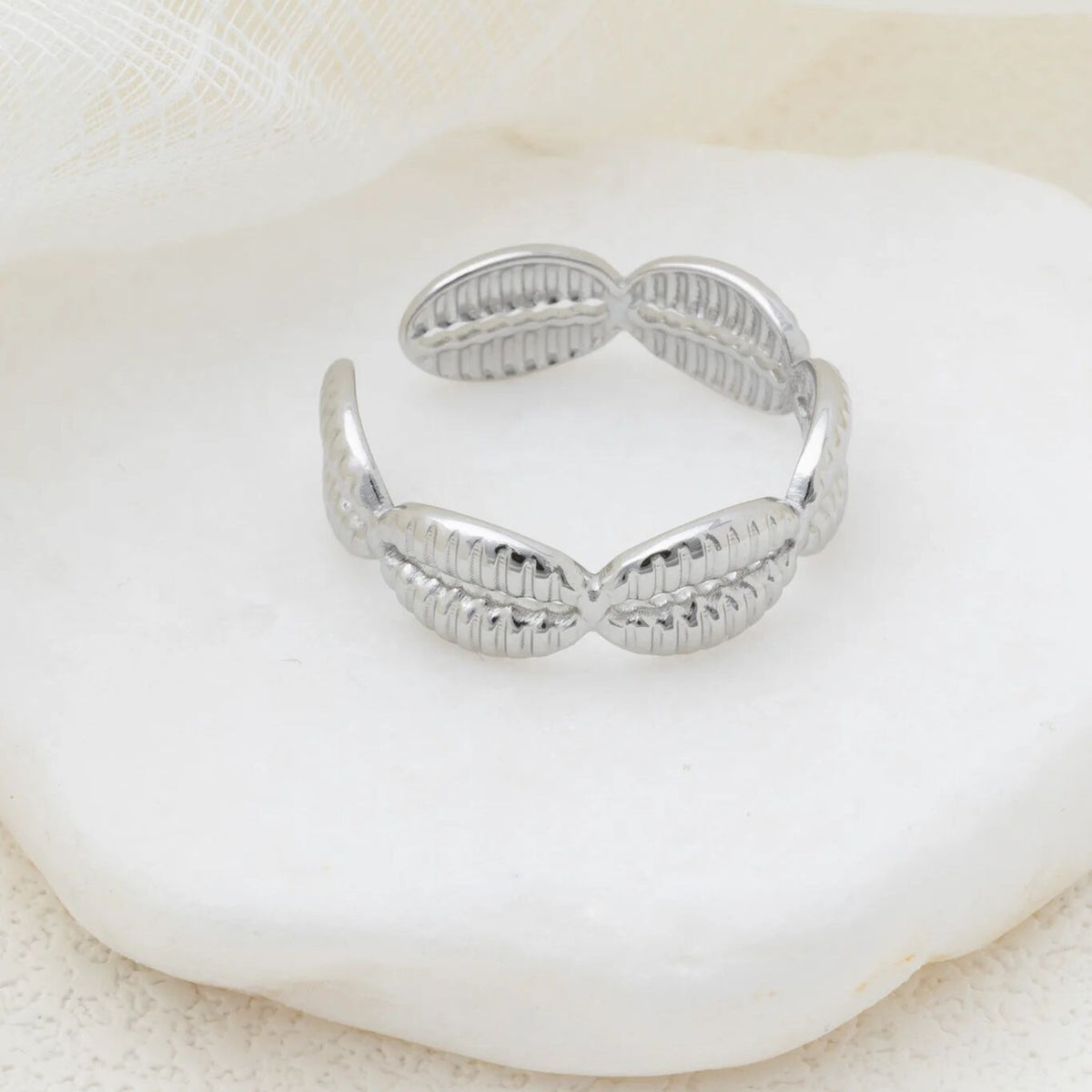 18K Gold PVD Stainless Steel Petite Petal Adjustable Ring- silver studio
