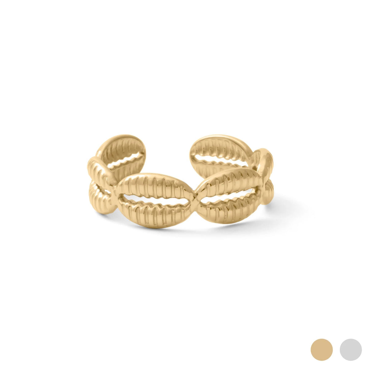 18K Gold PVD Stainless Steel Petite Petal Adjustable Ring- gold main