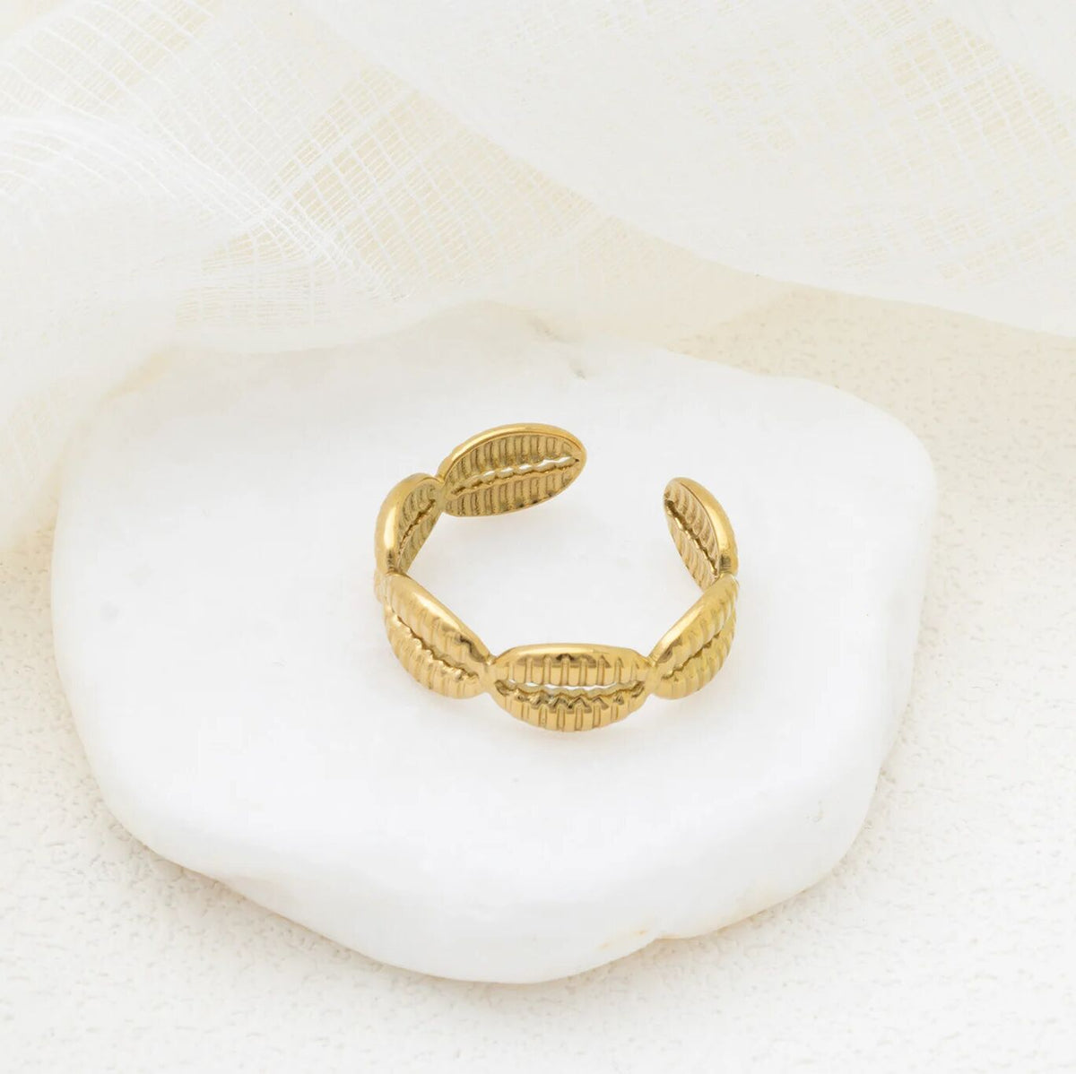 18K Gold PVD Stainless Steel Petite Petal Adjustable Ring- gold studio