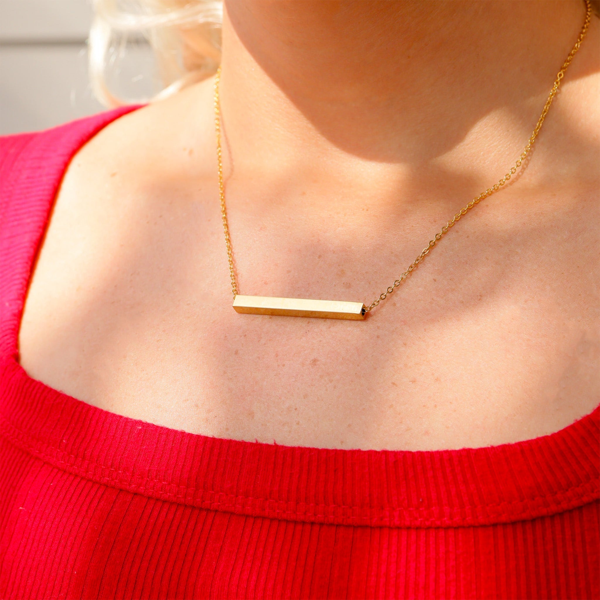 Gold Bar Necklace - 18K PVD Stainless Steel Square Horizontal Pendant - Necklaces | Sunflower Soul Boutique